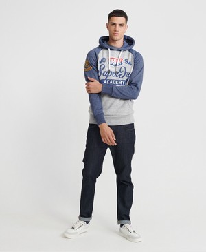 Superdry Athletic Dept Raglan Férfi Kapucnis Pulóver Szürke/Kék | HQDFW9107